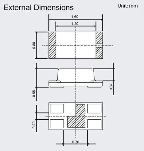 Mechanical Drawing - ROHM Semiconductor SML-D22MUW Low Profile 2-Color Chip LEDs
